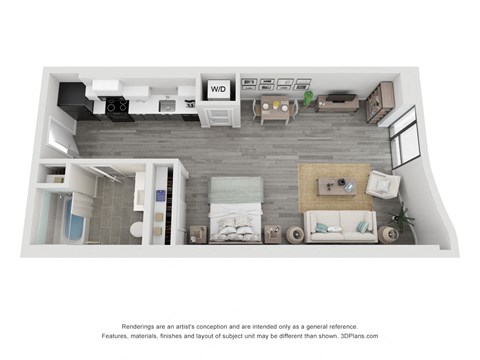 Floor plan for studio, 1 bath, 625 sqft